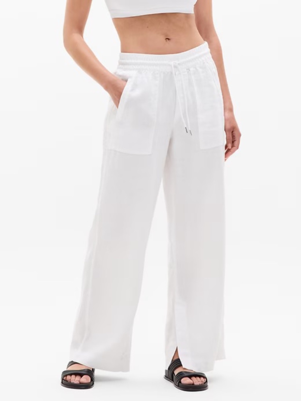NWOT Athleta Retreat Linen High Rise Wide Leg Pants, Petite M, White